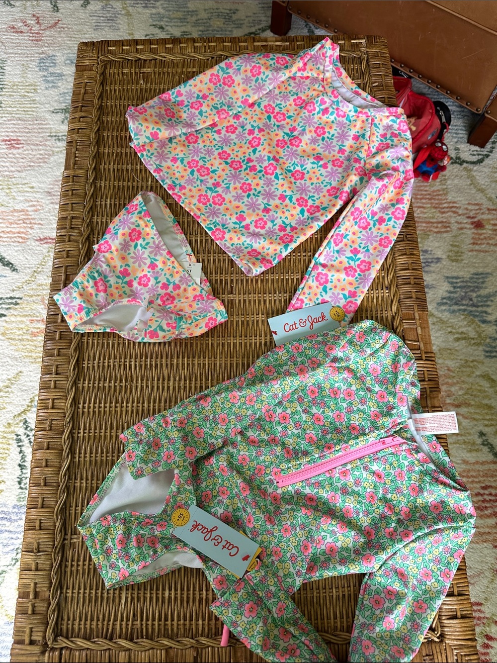 Cat & Jack Floral Two-Piece Rash Guard Sets in Pink & Green